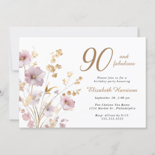 Invitation Elégante aquarelle Fleur sauvage 90e fête d'annive