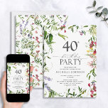 Invitation Elégante aquarelle Fleur sauvage d'été 40e anniver<br><div class="desc">Vous cherchez à faire une impression durable sur vos invités? Assurez-vous que votre 40e anniversaire est celui dont vous vous souviendrez avec cette Elégante Invitation du 40e anniversaire du Fleur sauvage d'été. Avec des fleurs sauvages d'aquarelle vibrants encadrant le texte, ainsi qu'une calligraphie à la main moderne, ces belles invitations...</div>