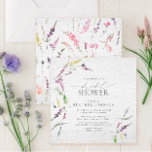 Invitation Elégante aquarelle Fleur sauvage Fête des mariées<br><div class="desc">Invitation à la douche nuptiale carré moderne et élégante avec motifs fleur sauvage de couleur aquarelle dans des tons doux de rose roux, lilas et lavande, jaunes, bleus et feuilles botaniques verts délicats. Personnalisez vos détails de douche nuptiale en noir doux, accentué par une belle calligraphie moderne lettrée à la...</div>