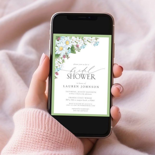 Invitation Elégante aquarelle Fleur sauvage Fête des mariées  (Créateur téléchargé)