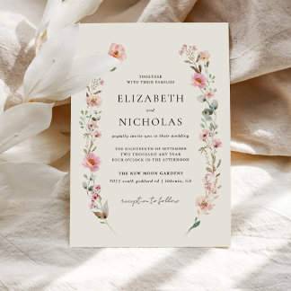 Invitation Elégante aquarelle Fleur sauvage Jardin Mariage