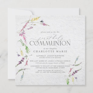 Invitation Elégante aquarelle Fleur sauvage première communio