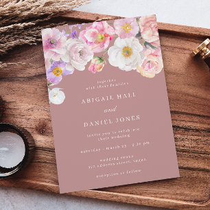 Invitation Elégante aquarelle fleurie Dusty rose Mariage