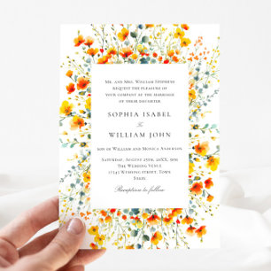 Invitation Elégante aquarelle Fleurs sauvages Mariage code QR