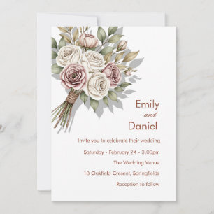Invitation Elégante aquarelle Floral Bouquet Mariage