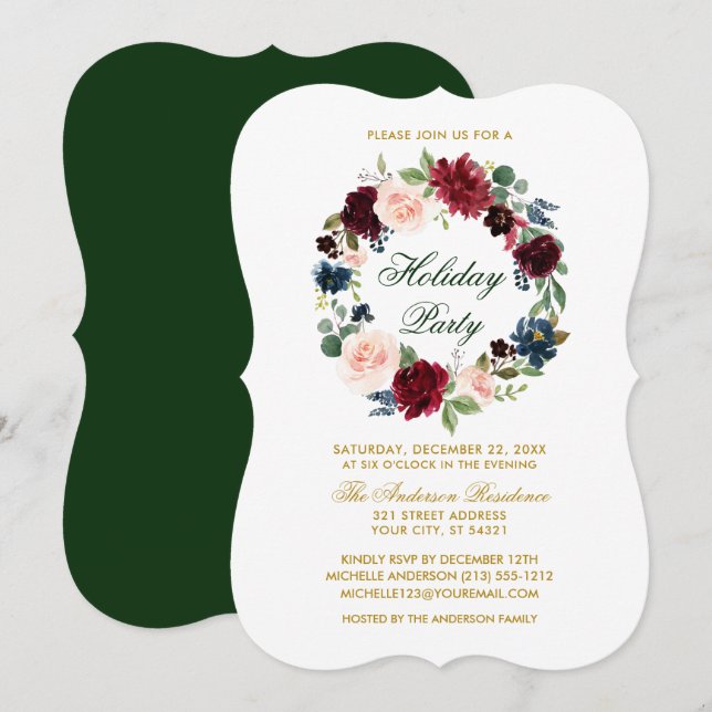 Invitation Elégante aquarelle Floral Fête Bracket G (Devant / Derrière)