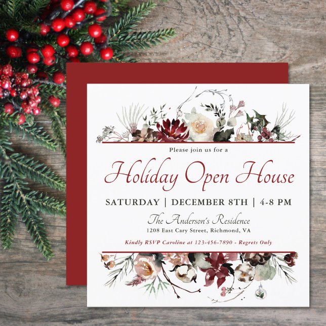Invitation Elégante aquarelle Floral Holiday Open House (Créateur téléchargé)