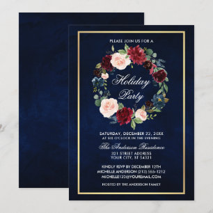 Invitation Elégante aquarelle Floral Holiday Party Gold