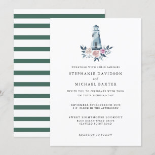 Invitation Elégante aquarelle Floral Phare Nautique