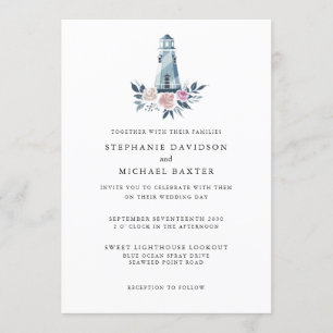 Invitation Elégante aquarelle Floral Phare Nautique
