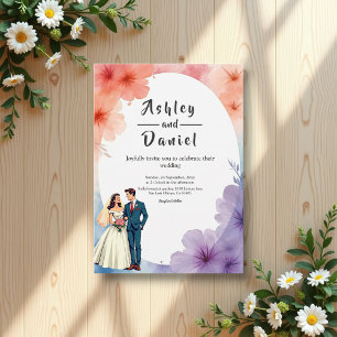 Invitation Elégante aquarelle Floral Romantique Couple Mariag