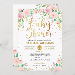 Invitation Elégante aquarelle Floral rose & Baby shower or