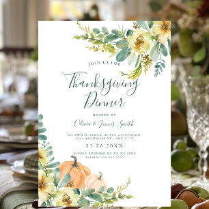 Invitation Elégante aquarelle Floral Thanksgiving Dîner