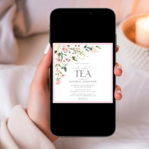 Invitation Elégante aquarelle Floral Thé nuptiale Douche rose