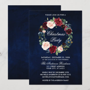 Invitation Elégante aquarelle Floral Wreath Noël Party