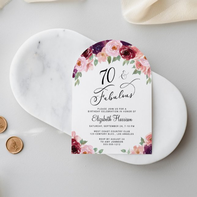 Invitation Elégante aquarelle florale 70e anniversaire de fêt (Créateur téléchargé)