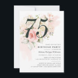 Invitation Elégante aquarelle florale 75ème anniversaire<br><div class="desc">Créez votre unique invitation à la fête de 75e anniversaire avec nos fleurs roses d'aquarelle fleurie et modèle de design vert eucalyptus. Parfait pour repenser à tout âge ou pour surprendre les parties en cliquant sur le bouton "Personnalisé".</div>