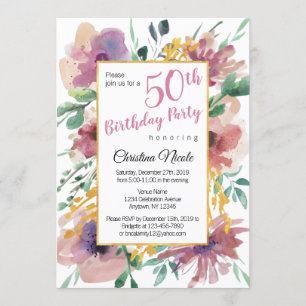 Invitation Elégante aquarelle Florale Anniversaire