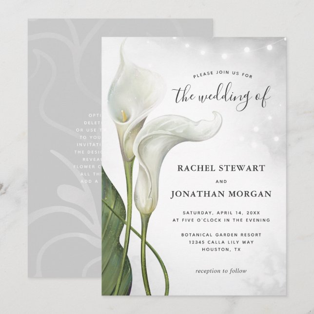 Invitation Elégante aquarelle Florale Blanc Calla Lily Mariag (Devant / Derrière)