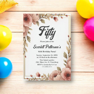 Invitation Elégante aquarelle Florale Romantique 50e annivers