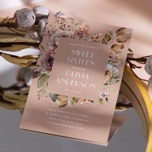 Invitation Elégante aquarelle florale rose pâle Douce 16