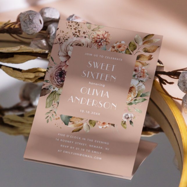 Invitation Elégante aquarelle florale rose pâle Douce 16 (Créateur téléchargé)