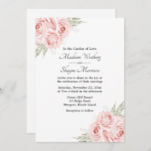 Invitation Elégante aquarelle florale rose rose pâle Mariage
