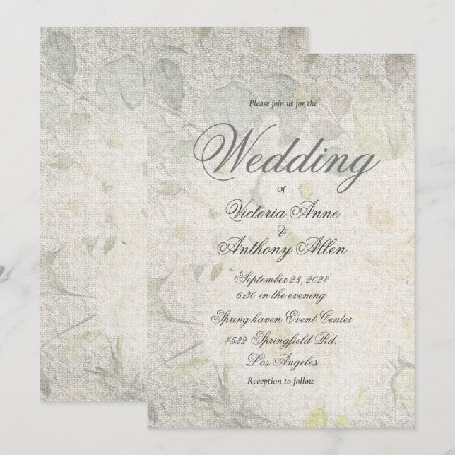 Invitation Elégante aquarelle florale Rustique mariage millés (Devant / Derrière)
