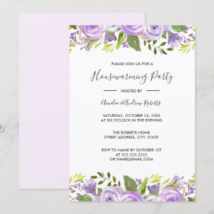 Invitation Élégante aquarelle florale violette pour pendaison