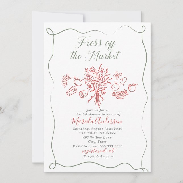 Invitation Elégante aquarelle fraîche du marché Bridal Sh (Devant)