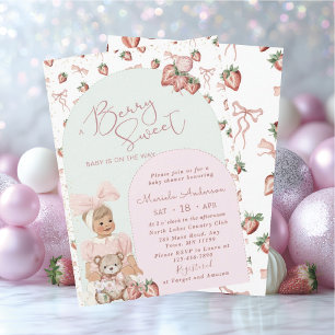 Invitation Elégante Aquarelle Fraise fille Baby shower dans