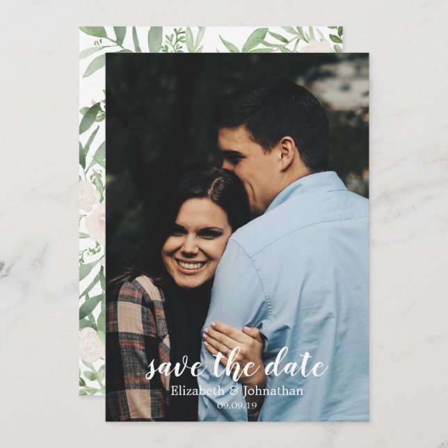 Invitation Elégante aquarelle ivoire mariage Enregistrer la d (Devant / Derrière)