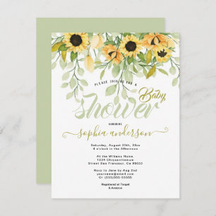 Invitation Elégante aquarelle jardin Baby shower de tournesol