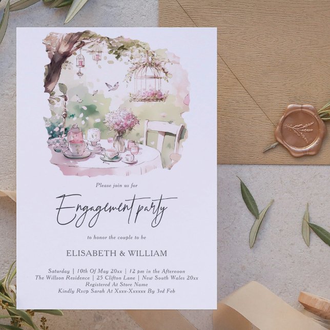 Invitation Elégante aquarelle Jardin Engagement (Créateur téléchargé)