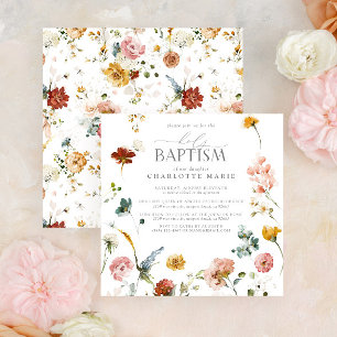 Invitation Elégante Aquarelle Jardin Floral Girl Baptism Invi