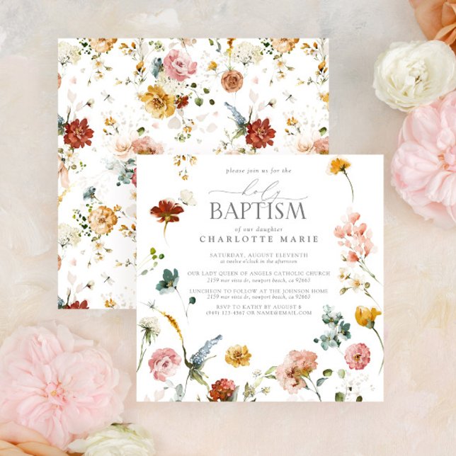Invitation Elégante Aquarelle Jardin Floral Girl Baptism Invi (Créateur téléchargé)