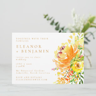 Invitation Elégante aquarelle jaune Floral Mariage élégant