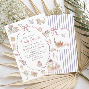 Invitation Elégante aquarelle Lilac fleurs Baby shower Invi