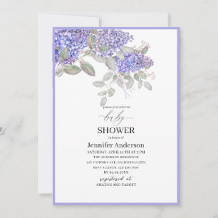 Invitation Elégante aquarelle Lilac Flowers Baby shower Invit