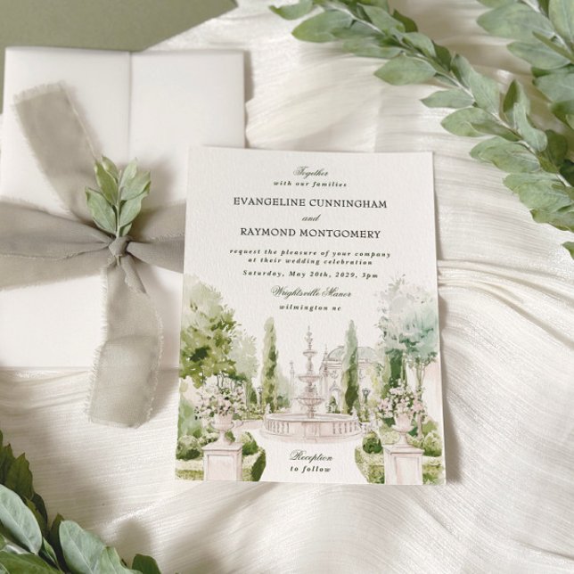 Invitation Elégante aquarelle Manor Jardin Mariage (Créateur téléchargé)
