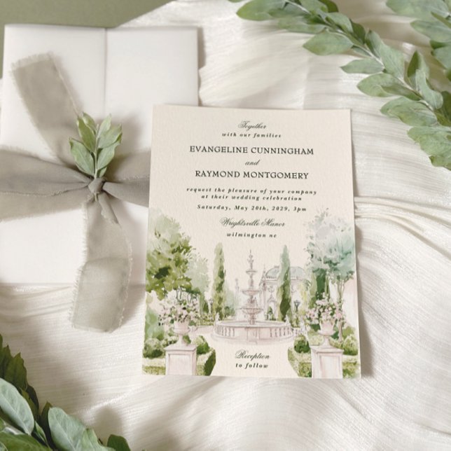 Invitation Elégante aquarelle Manor Jardin Mariage (Créateur téléchargé)