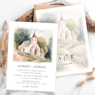 Invitation Elégante aquarelle Mariage chapelle Illustration