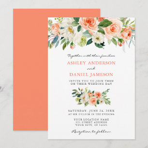 Invitation Elégante aquarelle Mariage de corail floral