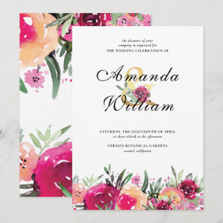 Invitation Elégante aquarelle Mariage rose floral