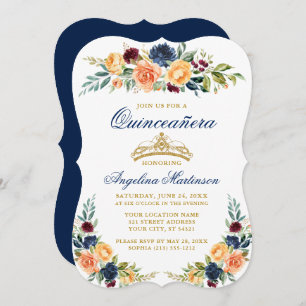 Invitation Elégante aquarelle Mixte Florale Bleue Quinceanera