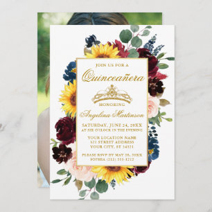 Invitation Elégante aquarelle mixte Quinceanera florale photo