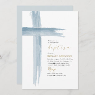 Invitation Elégante aquarelle moderne Baptism Cross