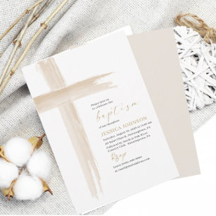 Invitation Elégante aquarelle moderne Baptism Cross