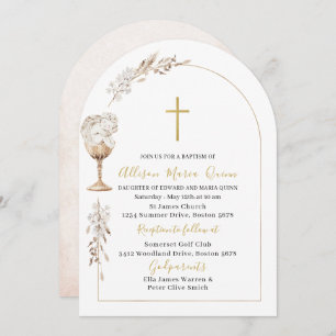 Invitation Elégante Aquarelle moderne Beige Angel Baptême