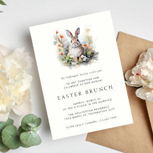 Invitation Elégante aquarelle moderne Bunny Pâques Brunch